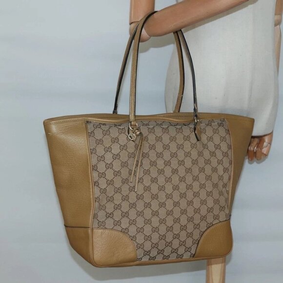 GUCCI GG Canvas Tote Bag Beige Gold 323671 Auth BA4965 - Picture 1 of 16